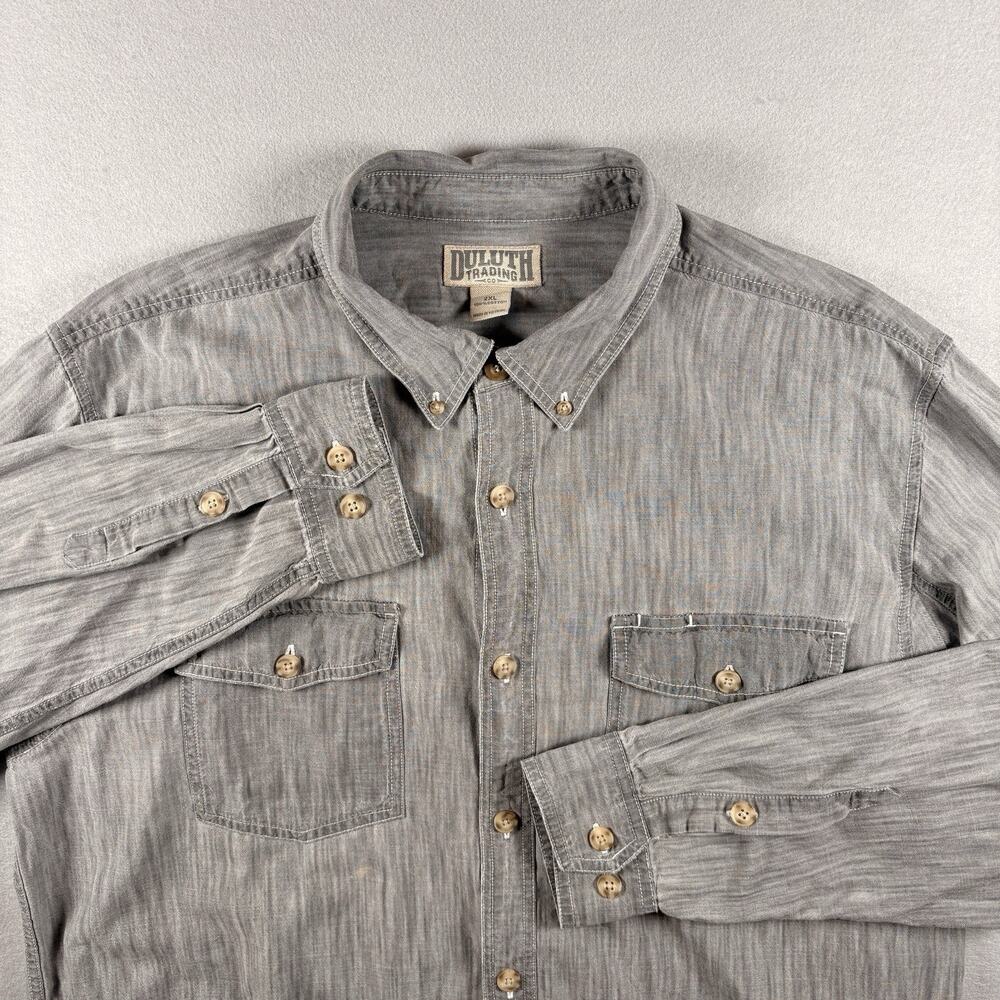 Duluth Trading Co Men's 2XL Gray Chambray Long Sleeve Button Down Shirt